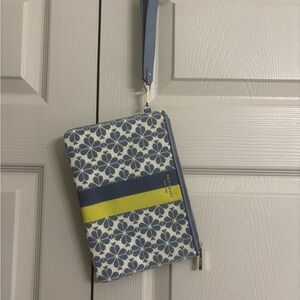 kate spade Blue Floral Wristlet with Yellow Stripe